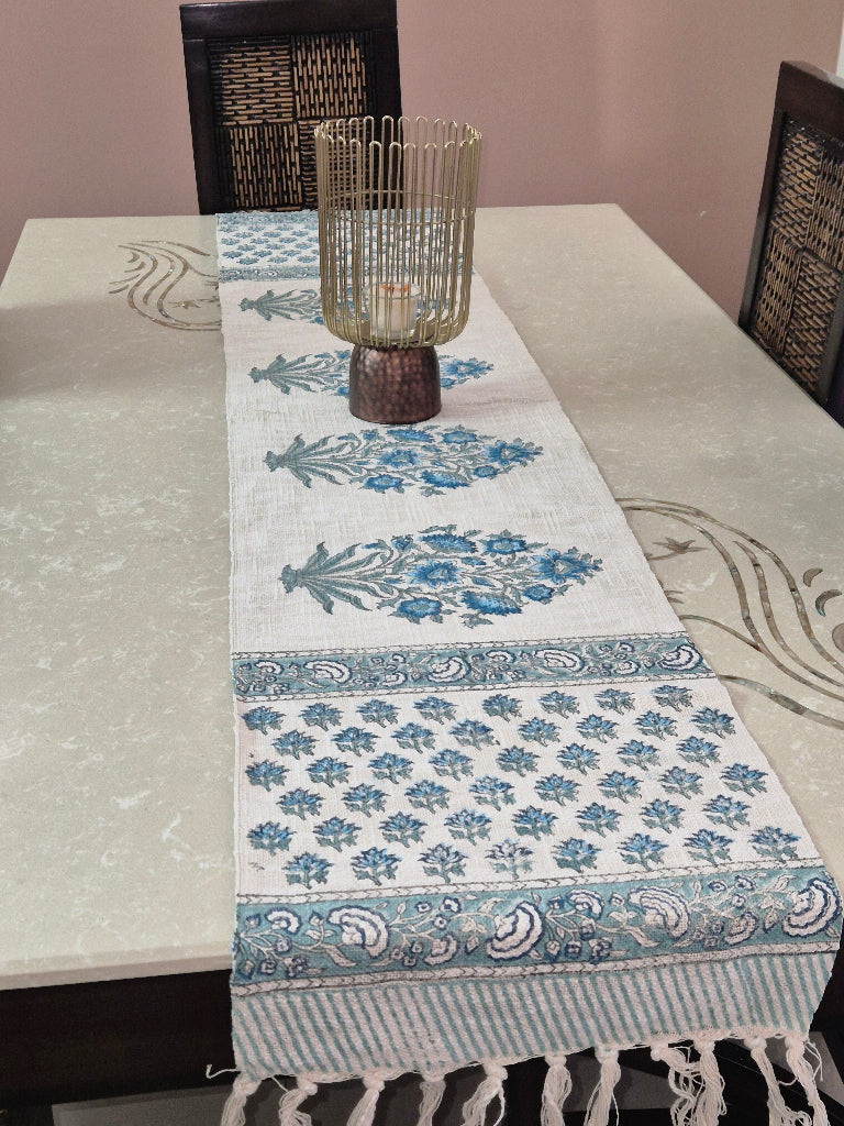 Ocean Mist Hand Blocked Jute Table Runner