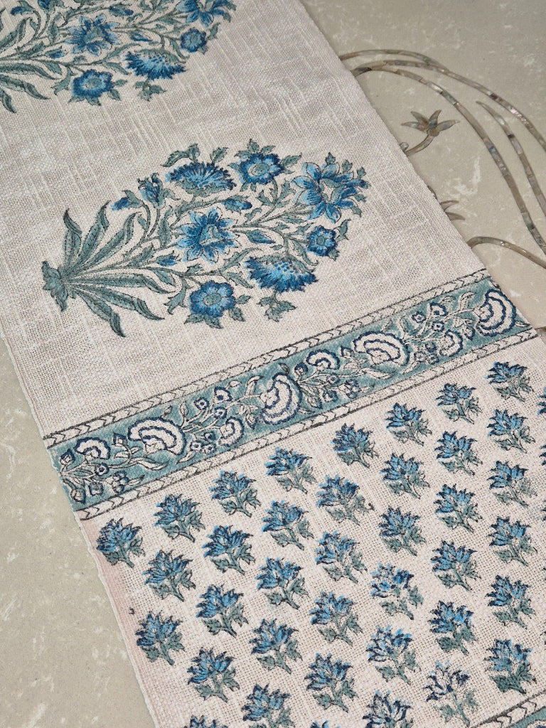 Ocean Mist Hand Blocked Jute Table Runner