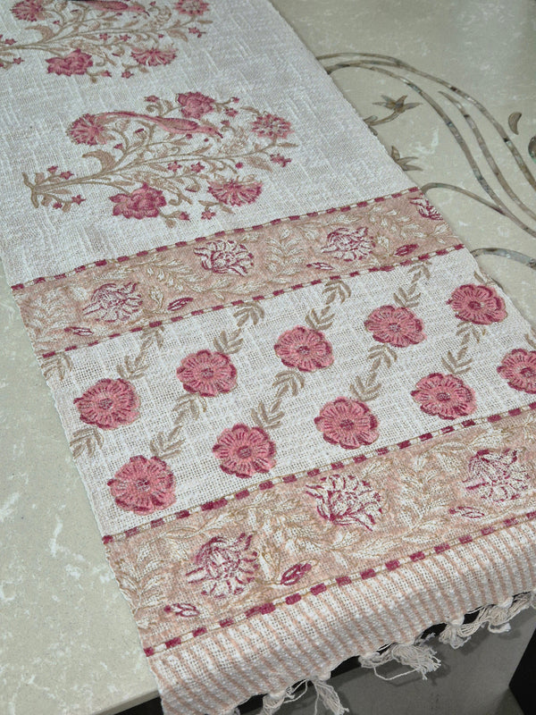 Bird Paradise Hand Blocked Jute Table Runner