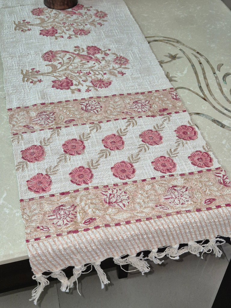 Bird Paradise Hand Blocked Jute Table Runner