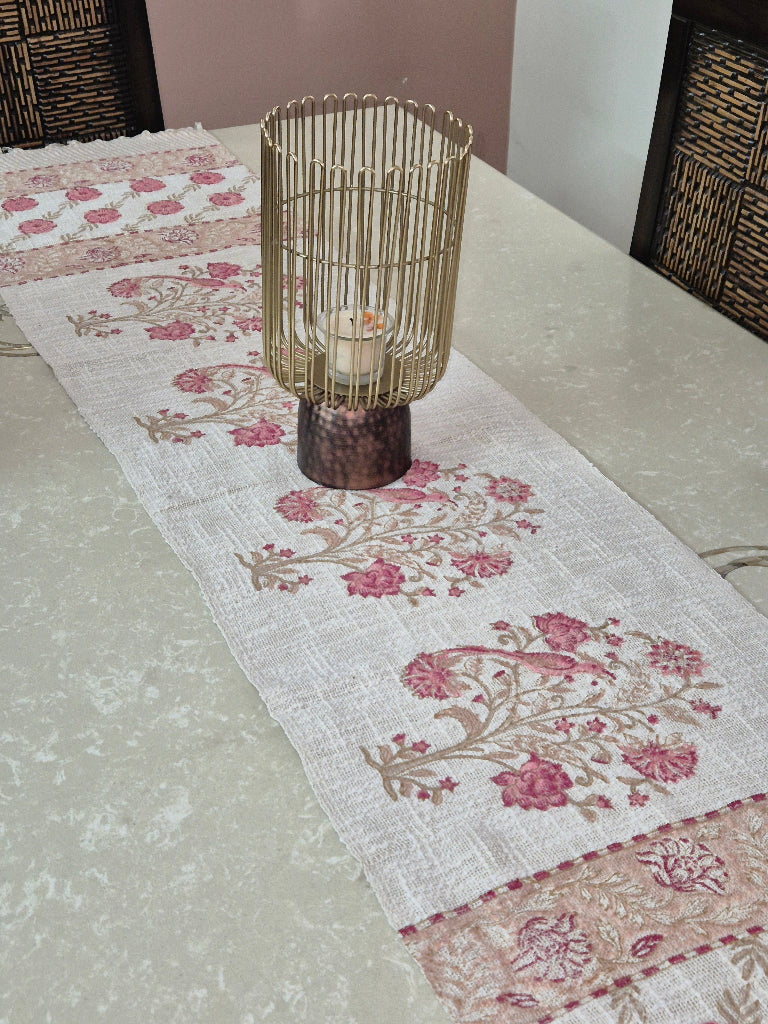 Bird Paradise Hand Blocked Jute Table Runner