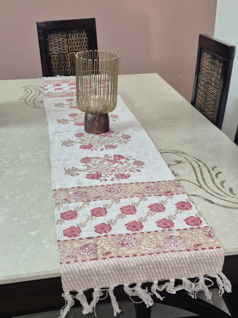 Bird Paradise Hand Blocked Jute Table Runner