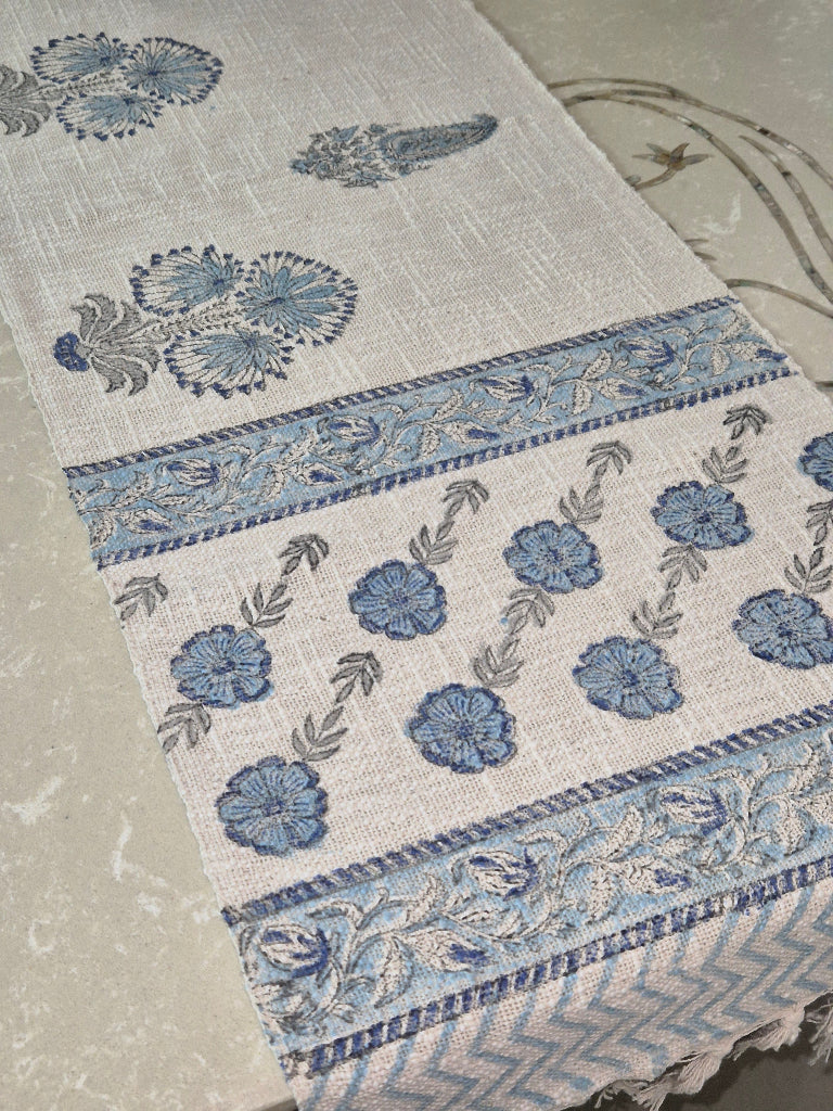 Floral Bloom Hand Blocked Jute Table Runner