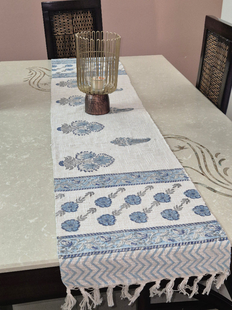 Floral Bloom Hand Blocked Jute Table Runner