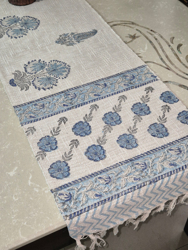 Floral Bloom Hand Blocked Jute Table Runner