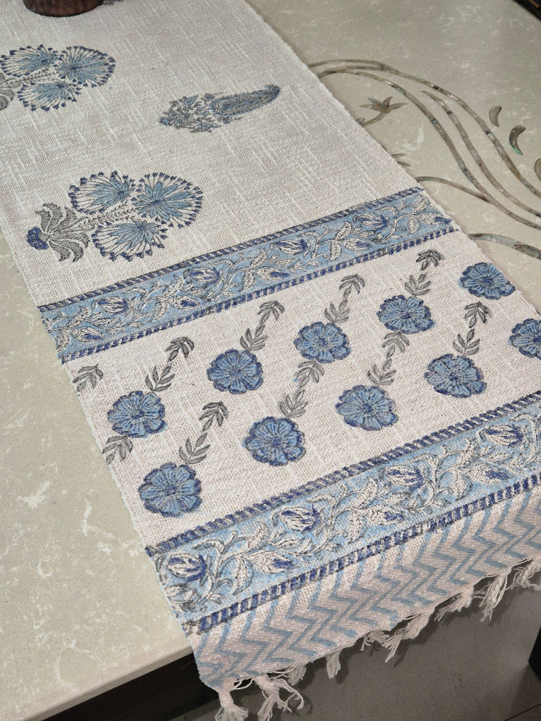 Floral Bloom Hand Blocked Jute Table Runner