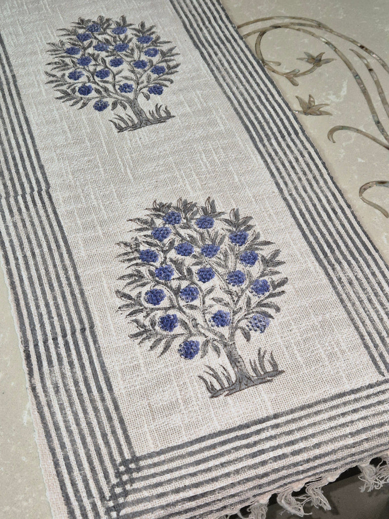 Tree Motif Hand Blocked Jute Table Runner