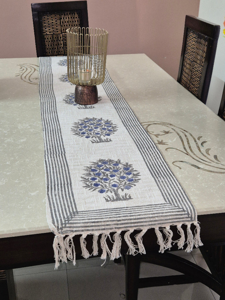 Tree Motif Hand Blocked Jute Table Runner
