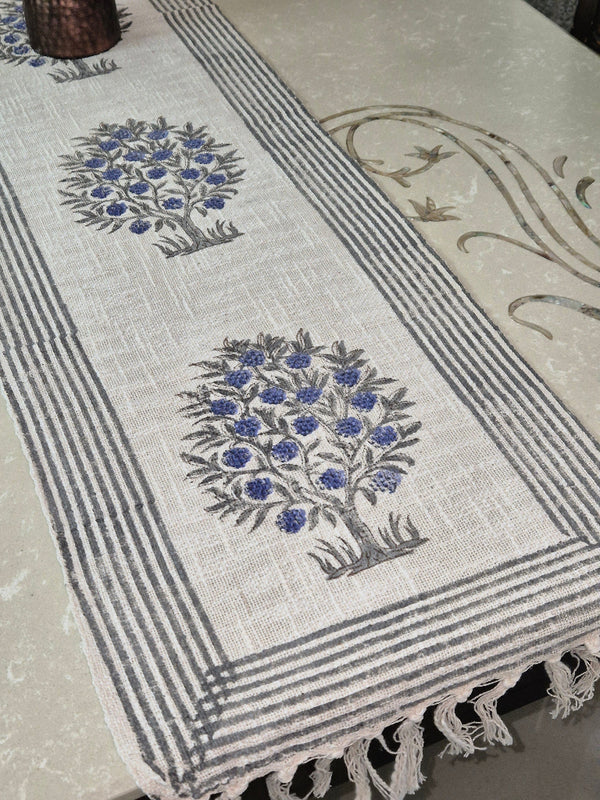 Tree Motif Hand Blocked Jute Table Runner