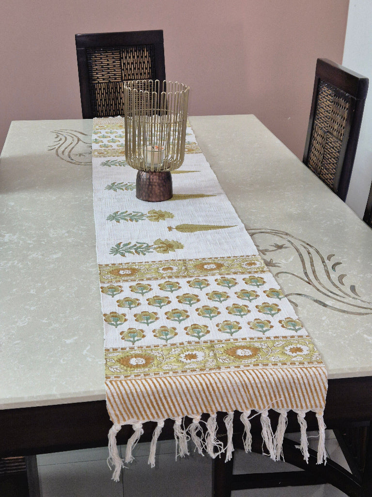 Garden Beauty Hand Blocked Jute Table Runner