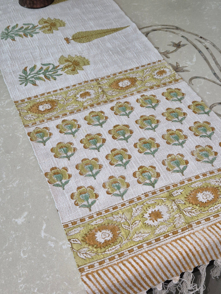 Garden Beauty Hand Blocked Jute Table Runner