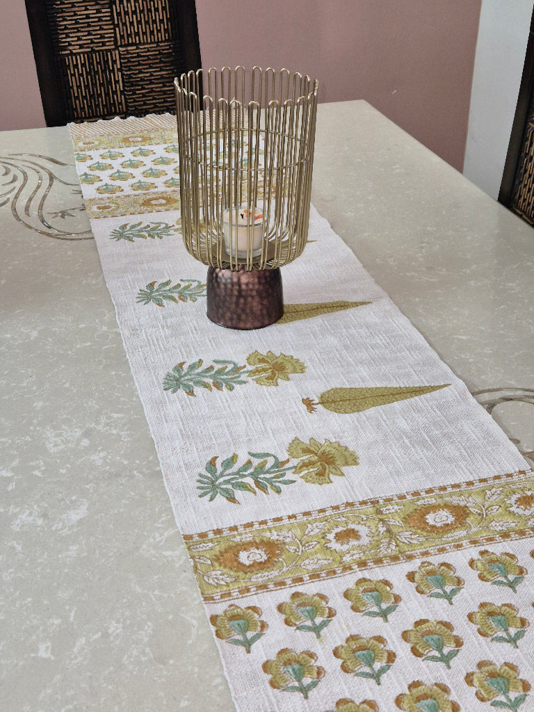 Garden Beauty Hand Blocked Jute Table Runner