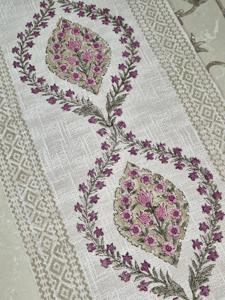 Floral Artwork Hand Blocked Jute Table Runner