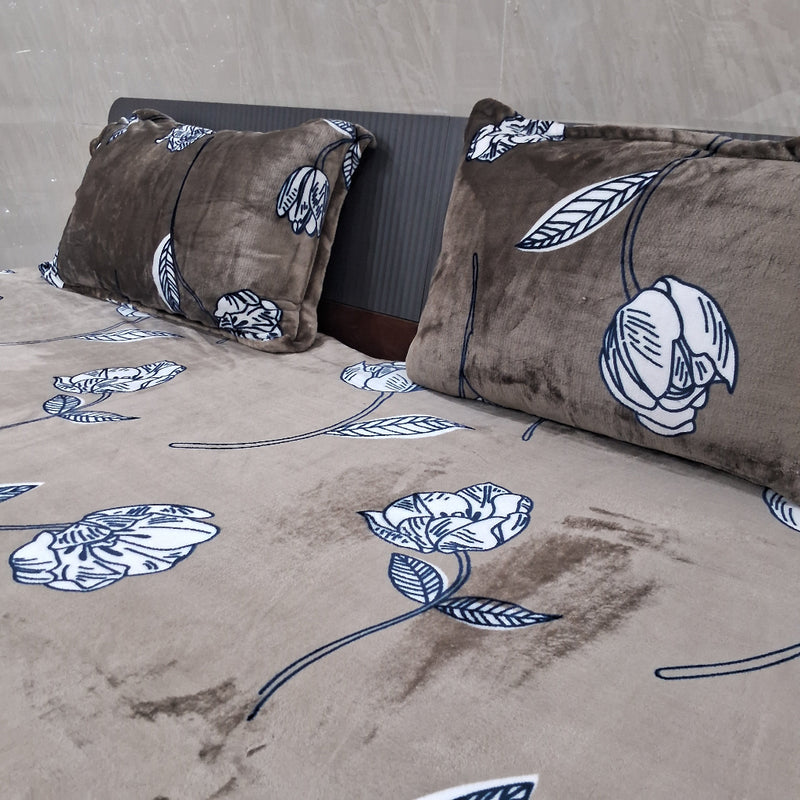 Brown Floral Print Warm Bedsheet