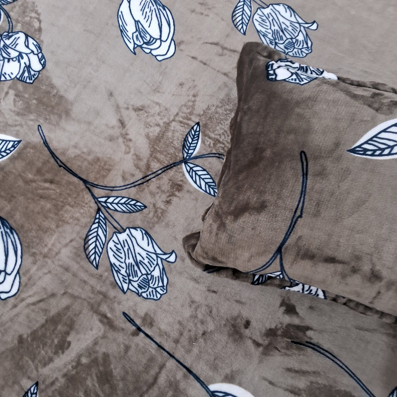 Brown Floral Print Warm Bedsheet