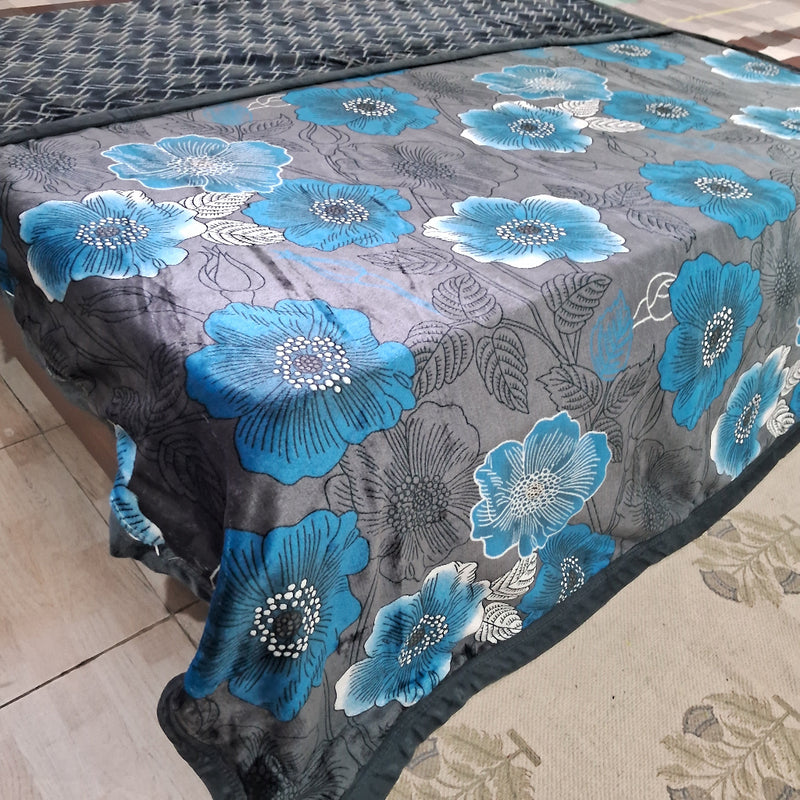 Brown and Blue Florals - Single Warm and Reversible Duvet Cover