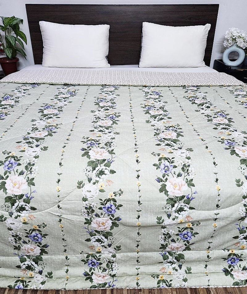 Beige Floral Print Double Comforter