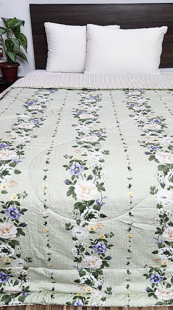 Beige Floral Print Double Comforter