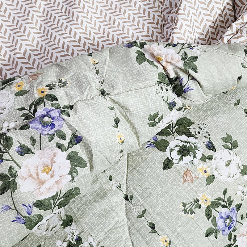 Beige Floral Print Double Comforter