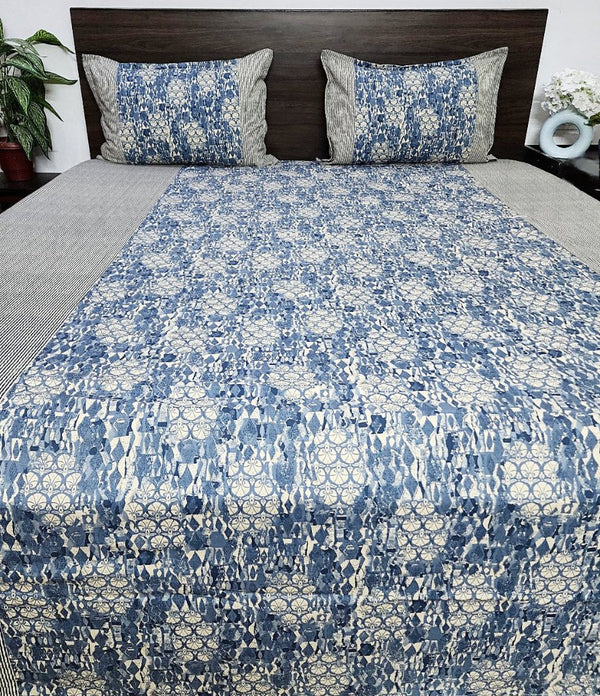 Blue and Black  Floral Ajrakh Bedsheet
