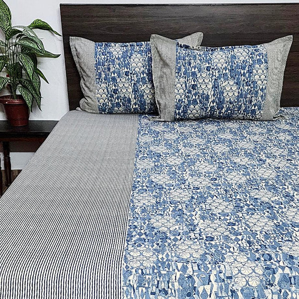 Blue and Black  Floral Ajrakh Bedsheet