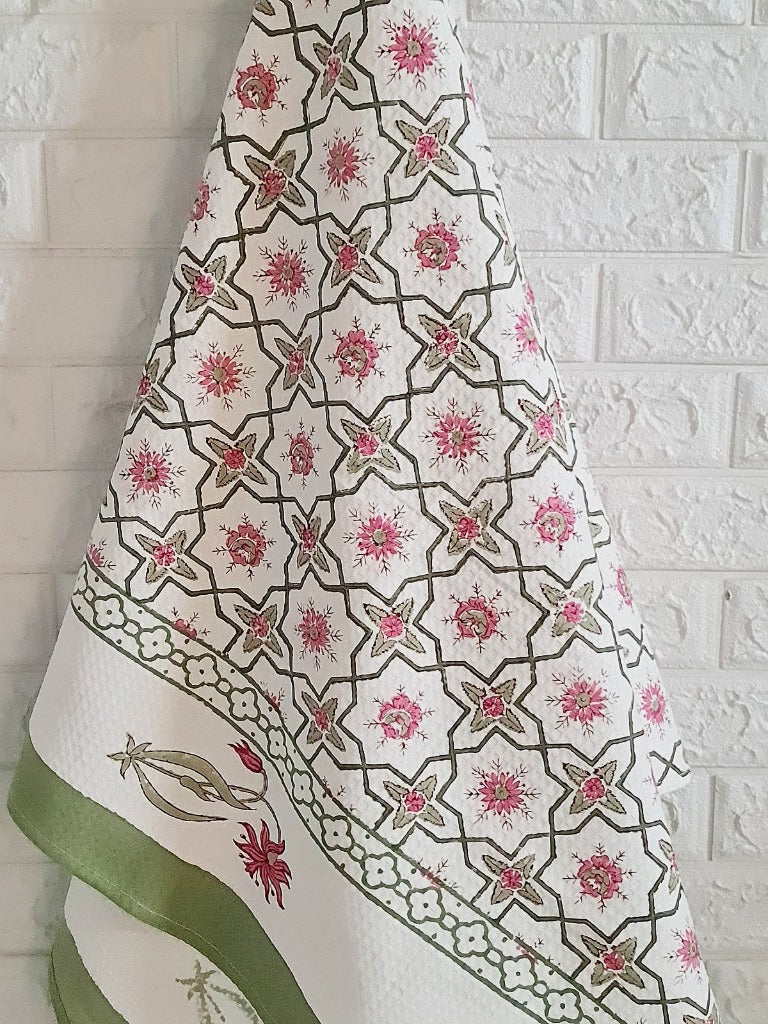 Pink Floral Jaal Hand Blocked Towel