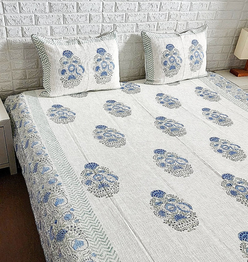 Jute Cotton Bed Cover Floral Hand-Blocked Pattern