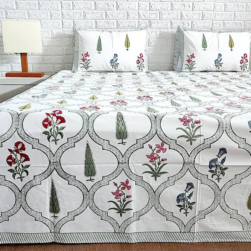 Jaal Print Hand-Blocked Bed Sheet