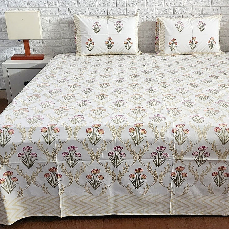 Block Print Bed Sheets - Yellow Jaal Print