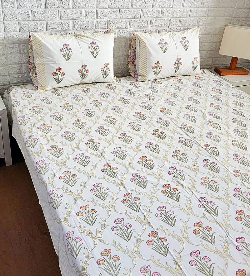 Block Print Bed Sheets - Yellow Jaal Print