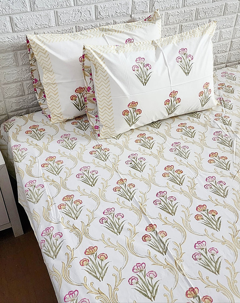 Block Print Bed Sheets - Yellow Jaal Print