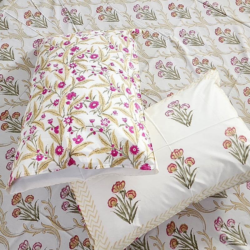 Block Print Bed Sheets - Yellow Jaal Print