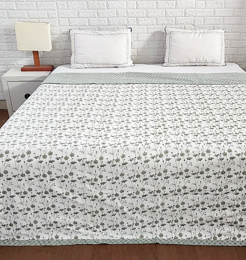 Floral Jaal Hand-Blocked Mulmul Reversible Dohar