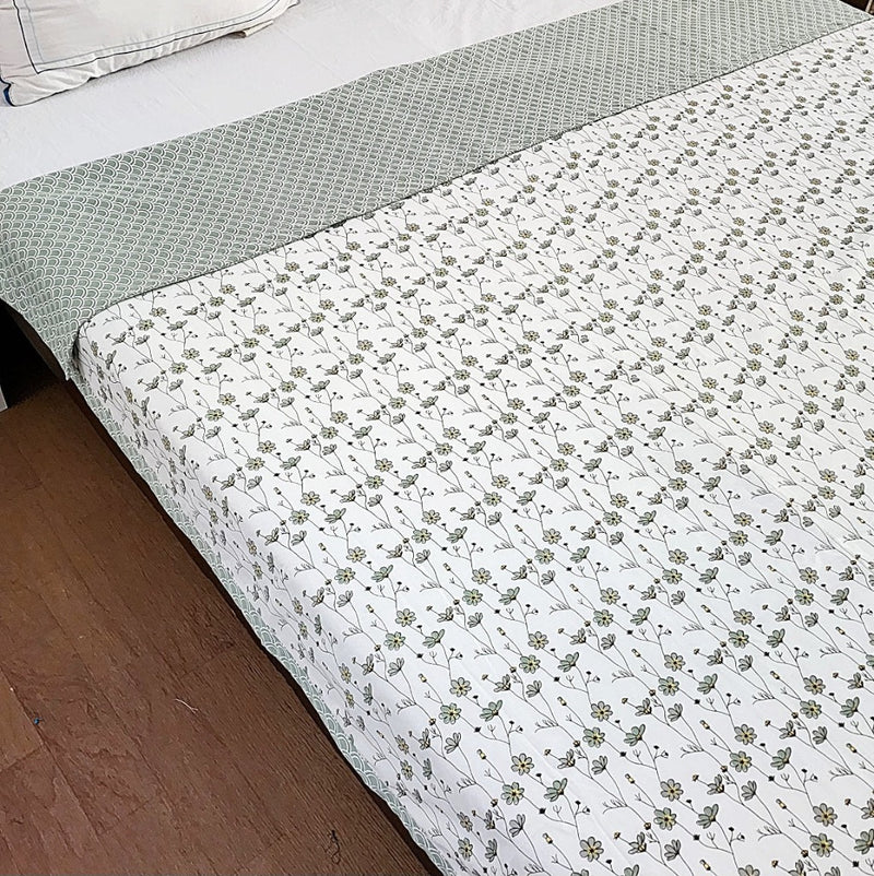 Floral Jaal Hand-Blocked Mulmul Reversible Dohar