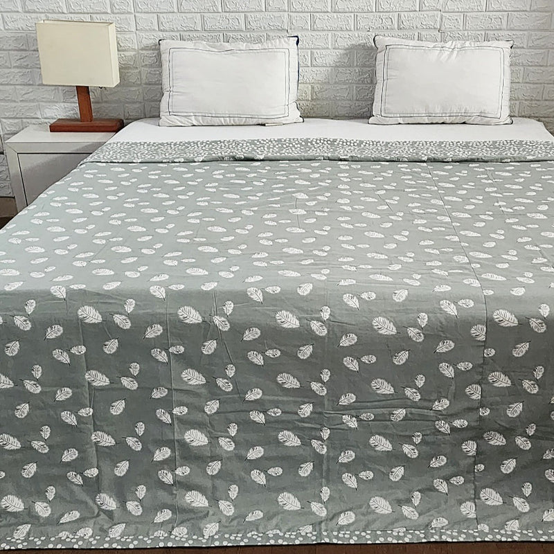 White Beauty Leaf Print Cotton Dohar