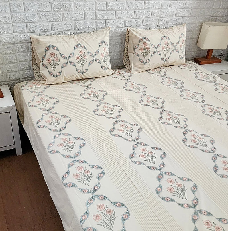 Flower Print Bed Sheet - Block Print