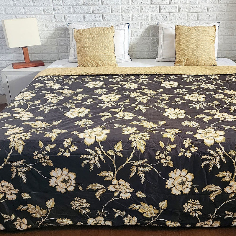 Yellow and Black Floral Comforter