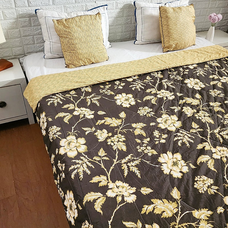 Yellow and Black Floral Comforter