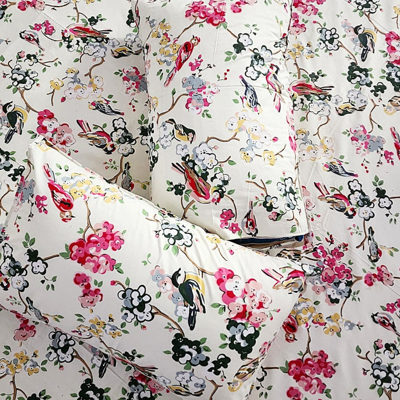 Pink Birds Love Floral Pattern Printed Bedsheet