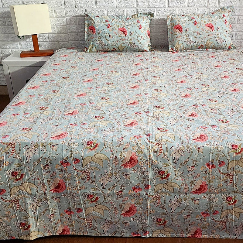 Grey Floral Pattern Printed Bedsheet