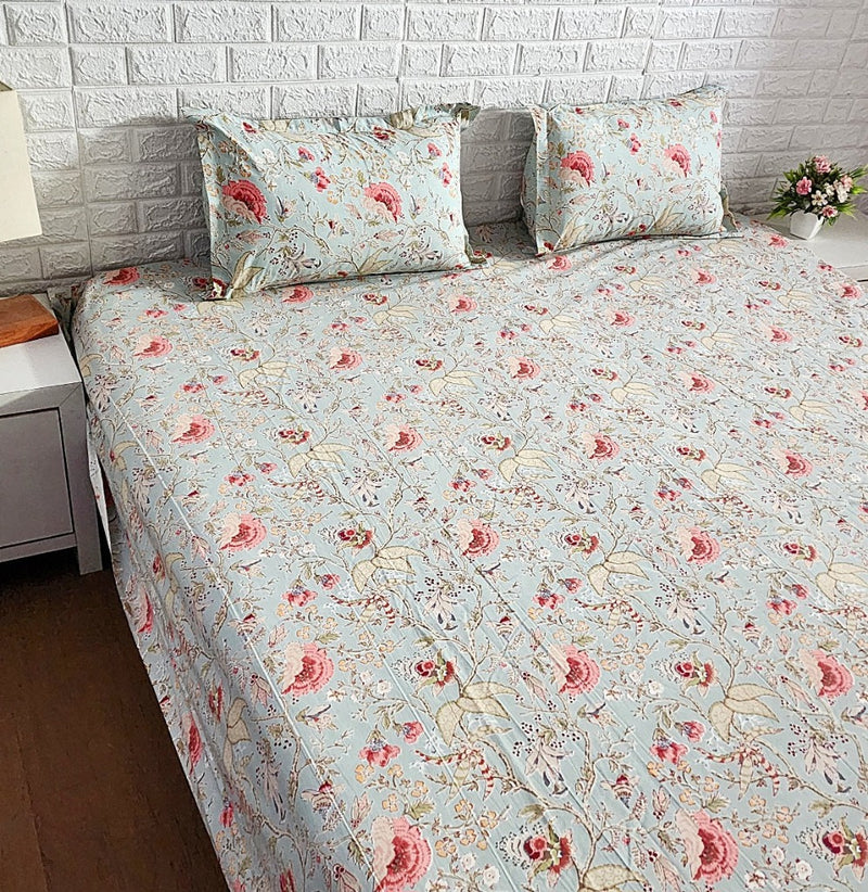 Grey Floral Pattern Printed Bedsheet