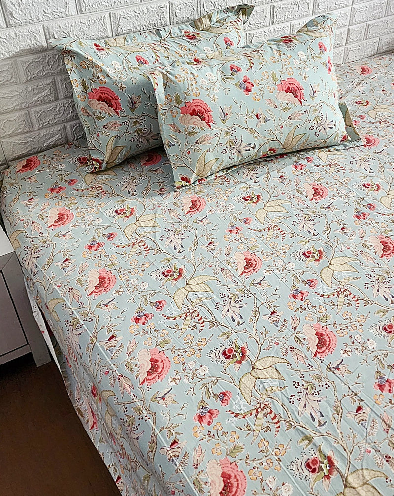 Grey Floral Pattern Printed Bedsheet
