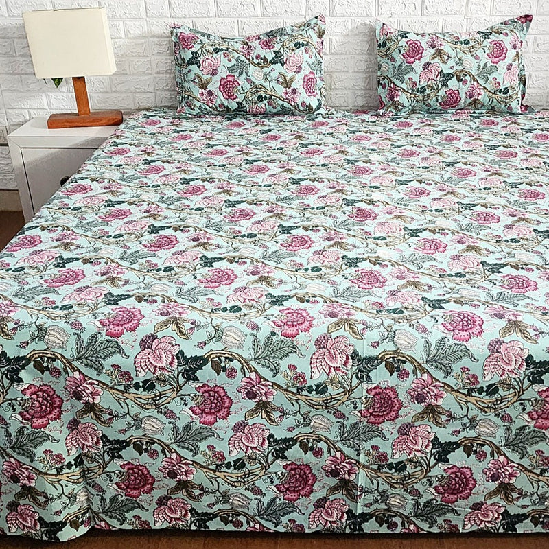 Green Floral Pattern Printed Bedsheet