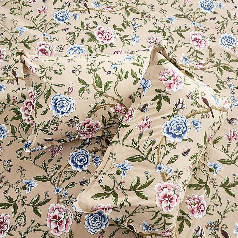 Beige Floral Pattern Blockprint Bedsheet