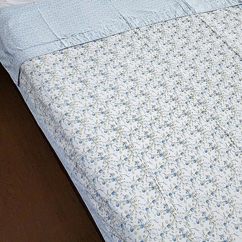 Blue Floral Print Single Hand Blocked Dohar