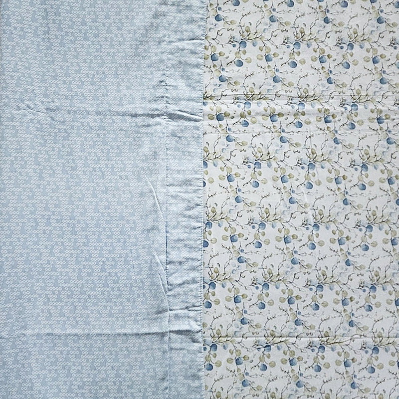 Blue Floral Print Single Hand Blocked Dohar