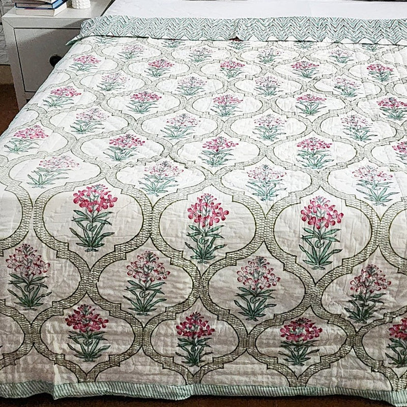Floral Jaal Single Hand Blocked Quilt