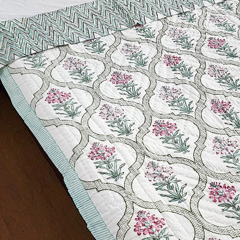 Floral Jaal Single Hand Blocked Quilt