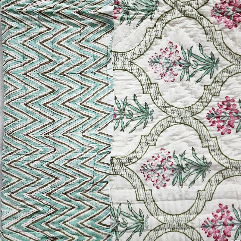Floral Jaal Single Hand Blocked Quilt
