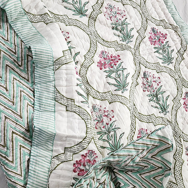 Floral Jaal Double Hand Blocked Quilt